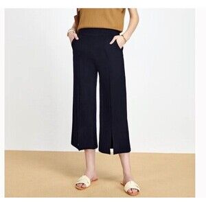 Tapata Wide Leg Capri Pants Navy Versatile Pockets High Waist Casual Large NEW